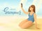 Body positive female young woman in bathing suit taking a self picture with smartphone on tropical beach background