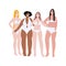Body positive multiracial women with different high, weight and figure type. All bodies are good bodies vector concept