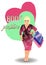 Body positive plus size shopper woman with shop bags, vector