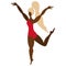 Body positive. Vector stock illustration. African American girl dancing. Isolated white background. Long legged model.