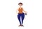 Body positive woman with bag flat vector illustration. Curvy brown short hair person peculiar cartoon character isolated