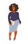 Body positive woman portrait. Portrait of a full length African American woman, plus size woman. Happy business woman, cute