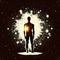 body silhouette with space and galaxy background, milky way, spiritual life and belief, Made by AI, Artificial intelligence