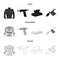 Body tattoo, piercing machine, napkins. Tattoo set collection icons in black,monochrome,outline style vector symbol