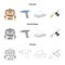 Body tattoo, piercing machine, napkins. Tattoo set collection icons in cartoon,outline,monochrome style vector symbol