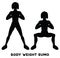 Body weight sumo. Wide stance squats. Sport exersice. Silhouettes of woman doing exercise. Workout, training