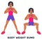 Body weight sumo. Wide stance squats. Sport exersice. Silhouettes of woman doing exercise. Workout, training