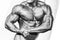 Bodybuilder athlete torso. Black and white photo