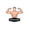 Bodybuilder Athletic man. Sport Label, Fitness Logo. Vector. Bodybuilding text.