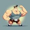 Bodybuilder with big muscles in cartoon style