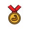 Bodybuilder medal reward icon with hand muscle symbol for bodybuilding competition illustration. simple graphic