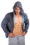 Bodybuilder muscular young man hoodie bodybuilding muscles body