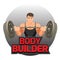 Bodybuilder poster with strong man holding heavy dumbbell vector illustration