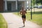 Bodybuilder Running Outdoors Trying Weight Loss