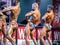 Bodybuilding Contest on Stage: Bodybuilders with Perfect Abs, Shoulders, Biceps, Triceps and Chest