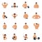 Bodybuilding fitness gym icons flat