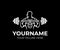 Bodybuilding, gym and fitness centre, man bodybuilder raises barbell row, logo template. Weightlifting, weight training, crossfit