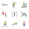 Bodybuilding icons set, cartoon style