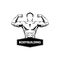 Bodybuilding label, Sportsman. Fitness logo. Muscled man. Vector illustration