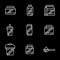 Bodybuilding supplements white line icons set