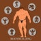 bodybuilding template, man with set of Icons. Vector illustration