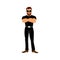 Bodyguard wearing black clothes and glasses, Guardian Isolated vector Drawing.