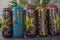 BOEBLINGEN,GERMANY - JULY 24,2019:Stettiner Strasse Five cans of energy drinks