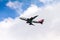 Boeing 747 Virgin Atlantic gaining altitude after takeoff from London\'s Heathrow airport