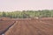 bog and the field on which the production is carried out in black peat mining - vintage film look