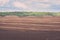 bog and the field on which the production is carried out in black peat mining - vintage film look