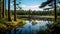 Bog Of A Lake: Serene Pine Forest Scene With Delicately Rendered Landscapes