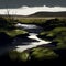 Bog Marsh Wetland Landscape Hill Quagmire Brown Water Green Grass Overcast Sky RPG Environment DND Generative AI