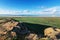 Bogdo mountain under beautiful sky. Panorama of steppe near salt lake Baskunchak