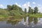 Bogging of a pond among trees