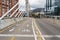 BOGOTA, COLOMBIA A bike way over a vehicular bridge near to a modern building