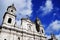 BOGOTA, COLOMBIA, JUNE 28, 2019: Detail of the Roman Catholic Archbishop`s palace in Bogota