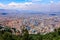 BOGOTA,COLOMBIA/MARCH 15,2018:Panoramic view of the city of Bogota. In the foreground are slum roofs