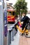 BOGOTA, COLOMBIA - MAY 22nd 2023. Young man using the renting bicycle public system in Bogota city center