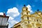 BOGOTA, COLOMBIA OCTOBER 22, 2017: Beautiful outdoor view of a yellow building in la Candelaria, historic neighborhood