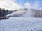 Boguszow-Gorce, Poland, December 22, 2021: Dzikowiec Mountain. Snow making up the ski slope. Snow cannons that produce snow