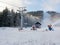 Boguszow-Gorce, Poland, December 22, 2021: Dzikowiec Mountain. Snow making up the ski slope. Snow cannons that produce snow