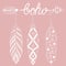 Bohemian Arrow on pink background, letters Boho with henna feathers. Arrows for adult coloring pages, art therapy, ethnic pattern