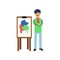 Bohemian artist in beret standing near easel