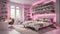 A bohemian bedroom with neon lights creating a vibrant and artistic