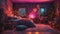 A bohemian bedroom with neon lights creating a vibrant and artistic