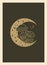 Bohemian crescent moon with mushrooms. Mystical moon with stars. Tarot card design