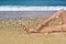 Bohemian greek sandals advertisement on the beach