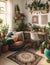 bohemian inspired interior design filled with floor cushions tapestries and potted plants