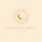 Bohemian logo with moon and sun. An astrology mystic crescent and sun logotype.