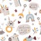 Bohemian seamless pattern with cute baby elements.